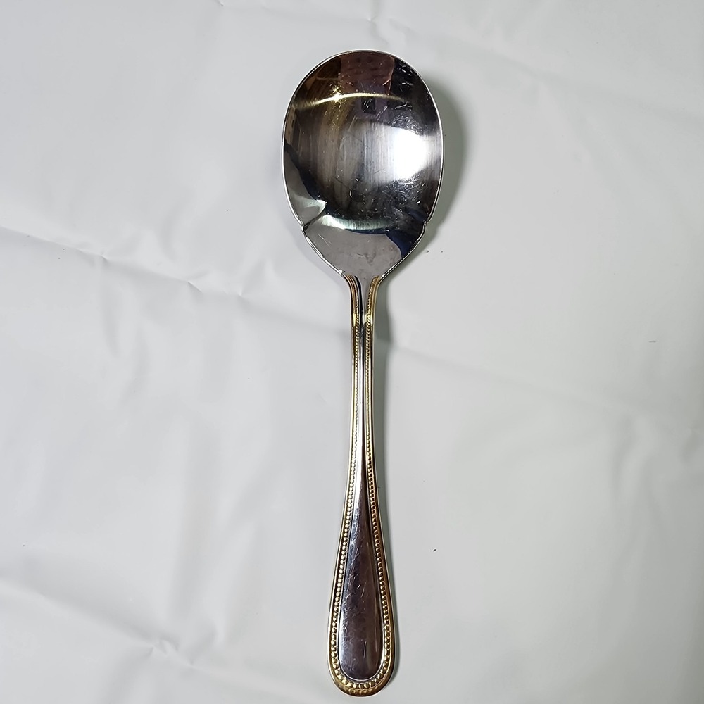 Wallace Silver Regal Pearl Stainless Serving Spoon Gold Bead Accent Flatware